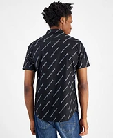 A|X Armani Exchange Men's Stretch Short Sleeve Button-Front Logo Print Shirt, Created for Macy's