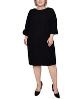 Ny Collection Plus 3/4 Length Sleeve Textured Knit Dress