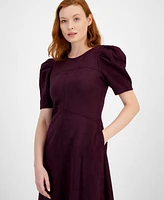 Anne Klein Women's Suede Puff-Sleeve Midi Dress