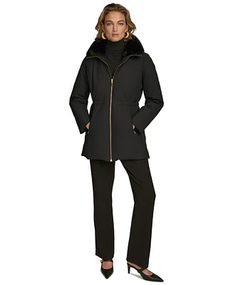 Donna Karan New York Women's Faux-Fur-Collar Short Puffer Coat