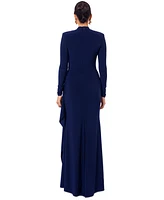 Betsy & Adam Women's Cowlneck Draped Long-Sleeve Gown