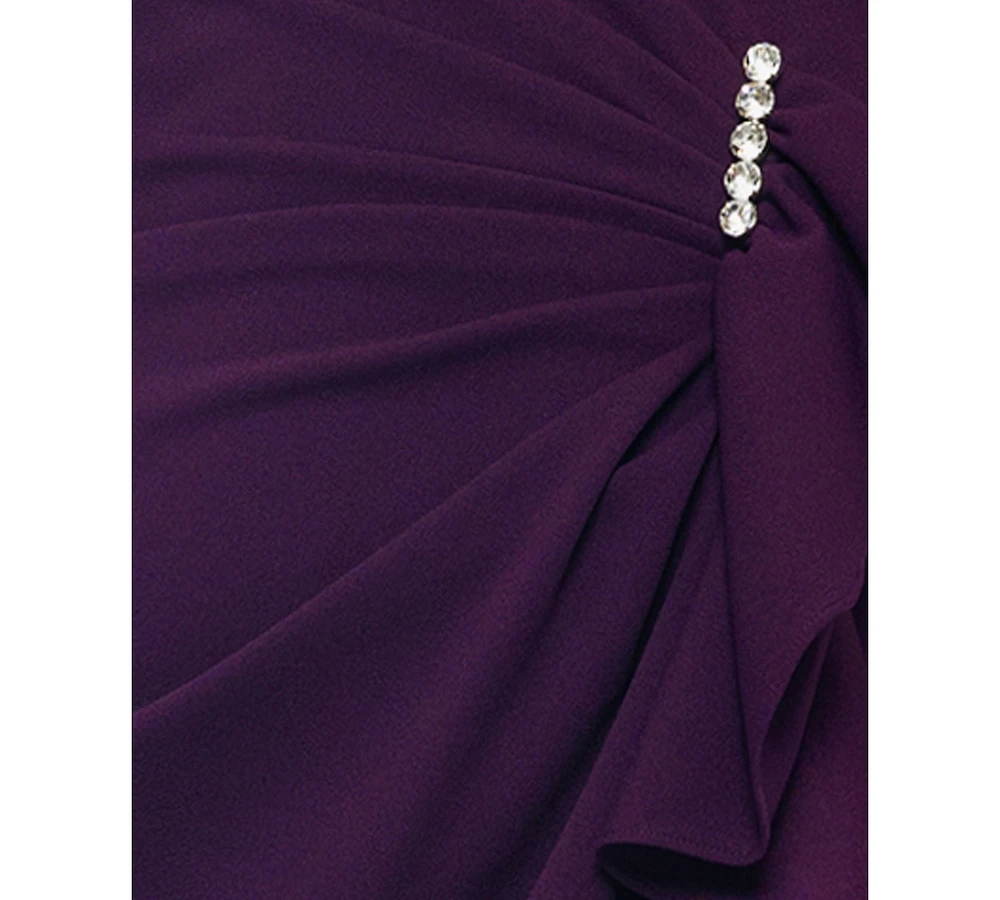 Betsy & Adam Women's High-Slit Ruffled Evening Gown