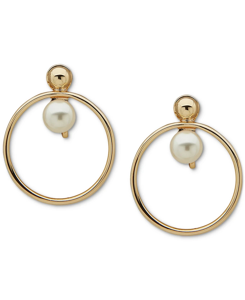 Anne Klein Gold-Tone Imitation Pearl & Hoop Clip-On Drop Earrings