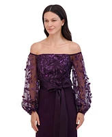 Eliza J Petite Floating Petals Embellished Off-The-Shoulder Gown