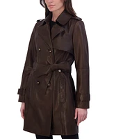 Tahari Women's Natalie Belted Leather Trench Coat