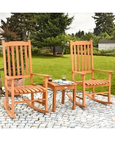 Sugift 3 Pieces Eucalyptus Rocking Chair Set with Coffee Table