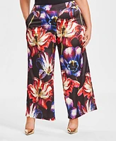 I.n.c. International Concepts Women's High-Rise Printed Satin Wide-Leg Pants, Created for Macy's