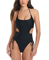 Red Carter Women's Lace-Up Cut-Out One-Piece Swimsuit