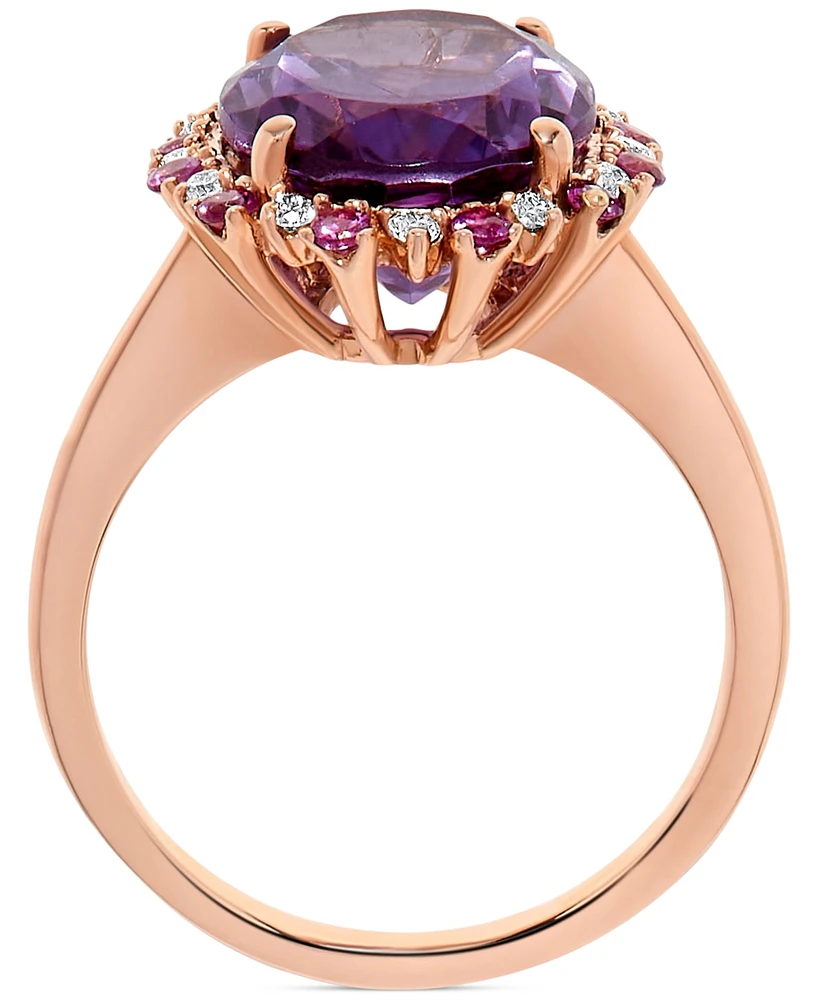 Amethyst (5-3/4 ct. t.w.) & Diamond (1/8 ct. t.w.) Oval Halo Ring in 14k Rose Gold