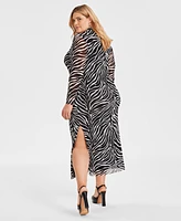 Bar Iii Trendy Plus Zebra-Print Mock-Neck Mesh Dress, Created for Macy's