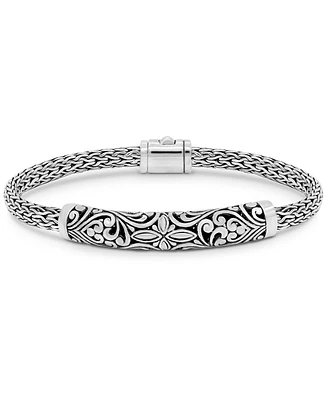 Devata Bali Filigree with Dragon Bone Oval 5mm Chain Bracelet in Sterling Silver