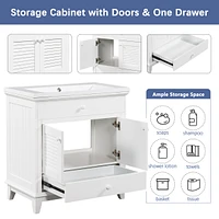 30" Bathroom Vanity Base Without Sink, Bathroom Cabinet With Two Doors And One Drawer