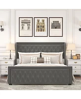 Streamdale Furniture Grey Velvet King Bed Frame with Led Headboard