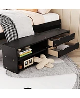 Simplie Fun Versatile Full Bed With Trundle, Under Bed Storage Box And Nightstand .Espresso