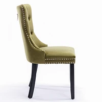 Contemporary Velvet Dining Chairs, Olive-Green (2-pcs)