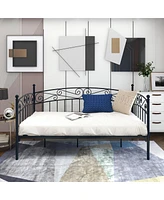 Metal Daybed Frame Multifunctional Mattress Foundation/Bed Sofa With Headboard, Twin, Black