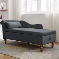 Modern Velvet Chaise Lounge with Storage & Pillow