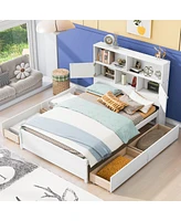 Streamdale Furniture Full Size Platform Bed With Storage Headboard, Charging Station And 4 Drawers