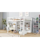 Simplie Fun Full Size Loft Bed With 8 Open Storage Shelves And Builtin Ladder, White