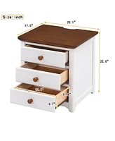 Simplie Fun Wooden Nightstand With Usb Charging Ports And Three Drawers, End Table For Bedroom