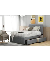 Streamdale Furniture Linen Upholstered Platform Bed With Headboard And Two Drawers, Full