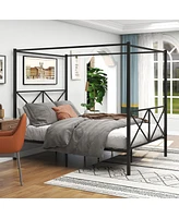 Streamdale Furniture Metal Canopy Bed Frame, Platform Bed Frame Queen With X Shaped Frame Queen