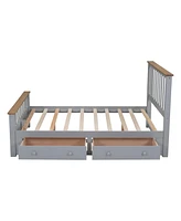 Simplie Fun Full Size Wood Platform Bed With Two Drawers And Wooden Slat Support+Natrual