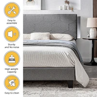 Streamdale Furniture Queen Size Upholstered Platform Bed Frame, Wood Slat Support, Easy Assembly, Grey