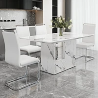 Streamdale Furniture White Marble Dining Table with 4 High Back Chairs