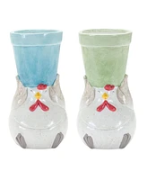 Slickblue Whimsical Terra Cotta Chicken With Flower Pot (Set of 2)