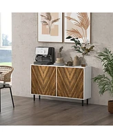 Homcom Sideboard Buffet Cabinet with Chevron Doors, Pine Wood Legs, Brown