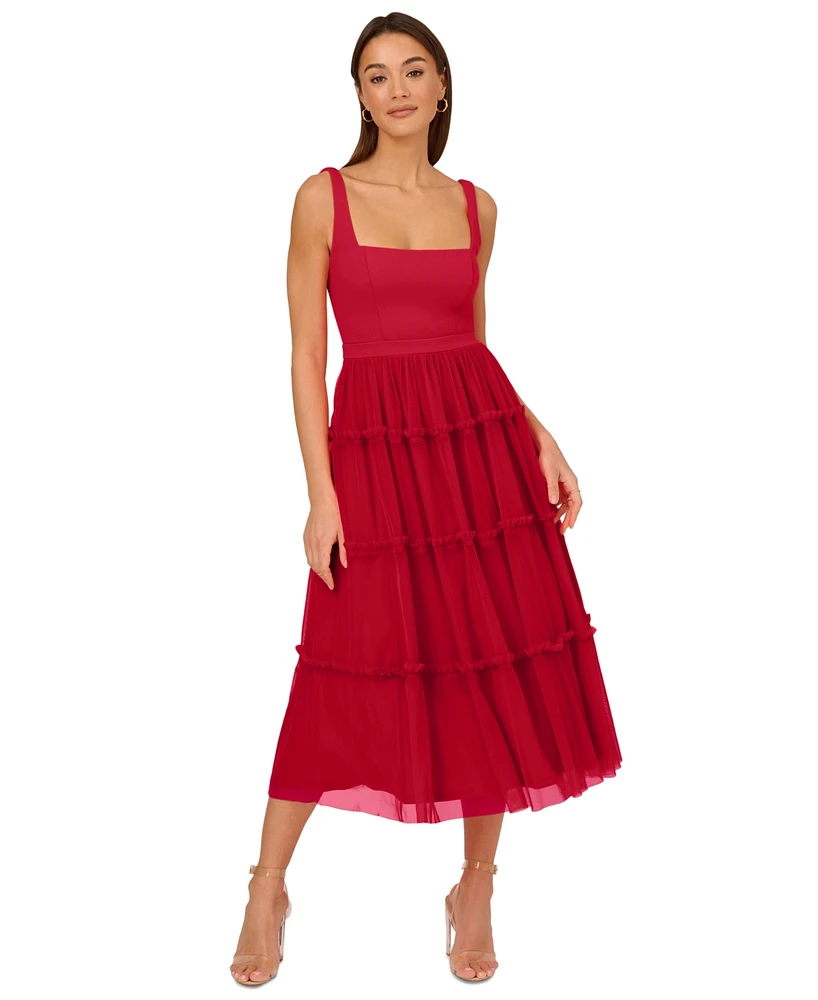 Adrianna by Papell Women's Square-Neck Midi Mesh Dress