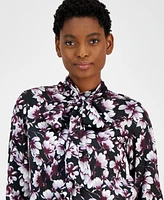 Anne Klein Women's Printed Tie-Neck Button-Front Blouse