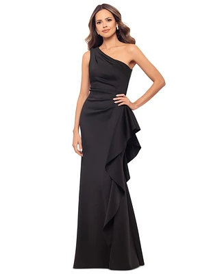 Xscape Women's Ruffled One-Shoulder Scuba Gown