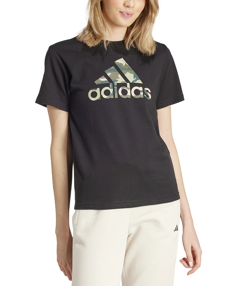 adidas Women's Camo Logo Crewneck Cotton T-Shirt