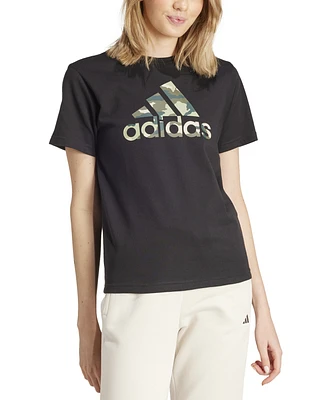 adidas Women's Camo Logo Crewneck Cotton T-Shirt