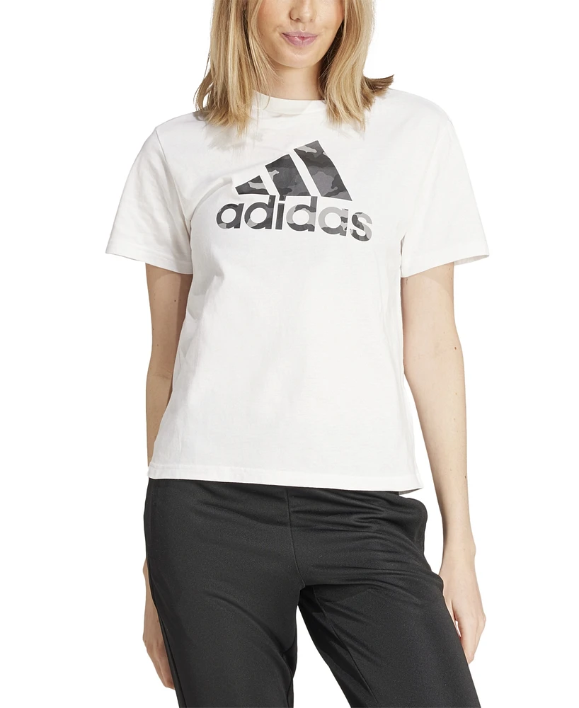 adidas Women's Camo Logo Crewneck Cotton T-Shirt