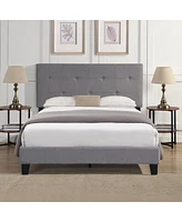 Streamdale Furniture Full Size Upholstered Platform Bed Frame With Modern Button Tufted Linen Fabric Headboard