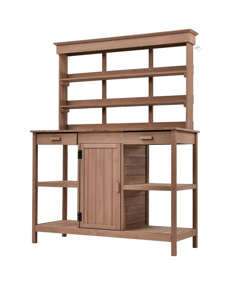 Simplie Fun Large Outdoor Wooden Potting Bench Table with Storage Options