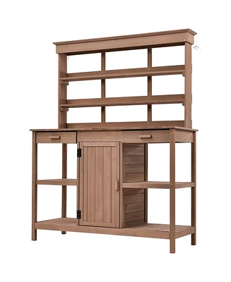 Simplie Fun Large Outdoor Wooden Potting Bench Table with Storage Options