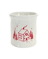 Slickblue Ceramic Crock With Snowy House Scene (Set of 4)