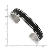 Chisel Stainless Steel with Textured Leather Inlay Cuff Bangle