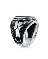 Bling Jewelry Men's Signet Oval Western Texas Longhorn Buffalo Cow Skull Antelope Goat Ring Sterling Silver