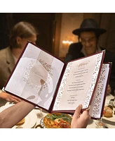 30 Pack 8.5x11 6 View 3 Page Menu Cover Burgundy Trim Trifold Transparent Volume