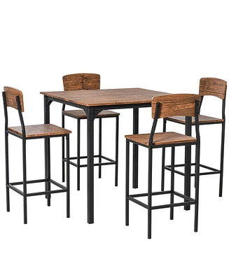 Homcom 5 Piece Contemporary Wooden Dinner Combination Furniture Square Flat Seating