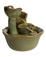 John Timberland Organic Water Lily Modern Indoor Tabletop Small Water Fountain 8" High Cascading Ceramic for Table Desk-Top Home Office Bedroom House