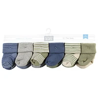 Hudson Baby Boys Cotton Rich Newborn and Terry Socks, Blue Sage Stripe, 6-12 Months