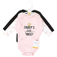 Hudson Baby Baby Girls Hudson Cotton Long-Sleeve Bodysuits, Daddys Princess 3-Pack, Preemie