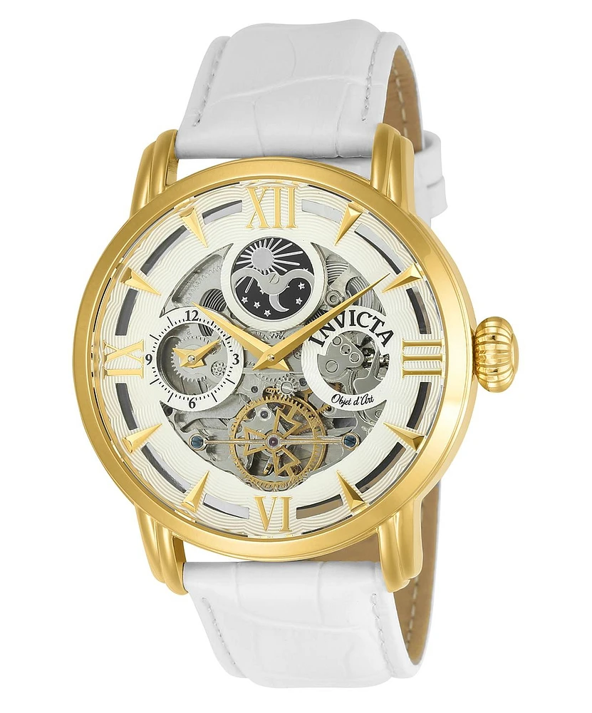 Invicta Men's Objet D Art Automatic 3 Hand Silver Dial Leather Watch