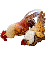 Slickblue Hen And Rooster Shelf Sitter With Metal Accents (Set of 2)